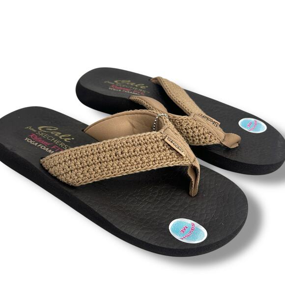 NEW Cali from Skechers Flip Flops Size 7 Mocha Brown Woven Yoga Foam Sandals NWT - Picture 4 of 9